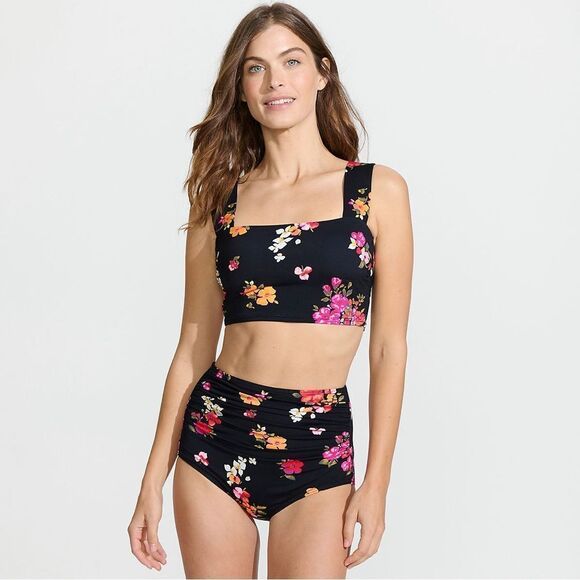 Land's End Plus Standard square neck soft cup bikini top sweet mango lilies 10 - Picture 10 of 10